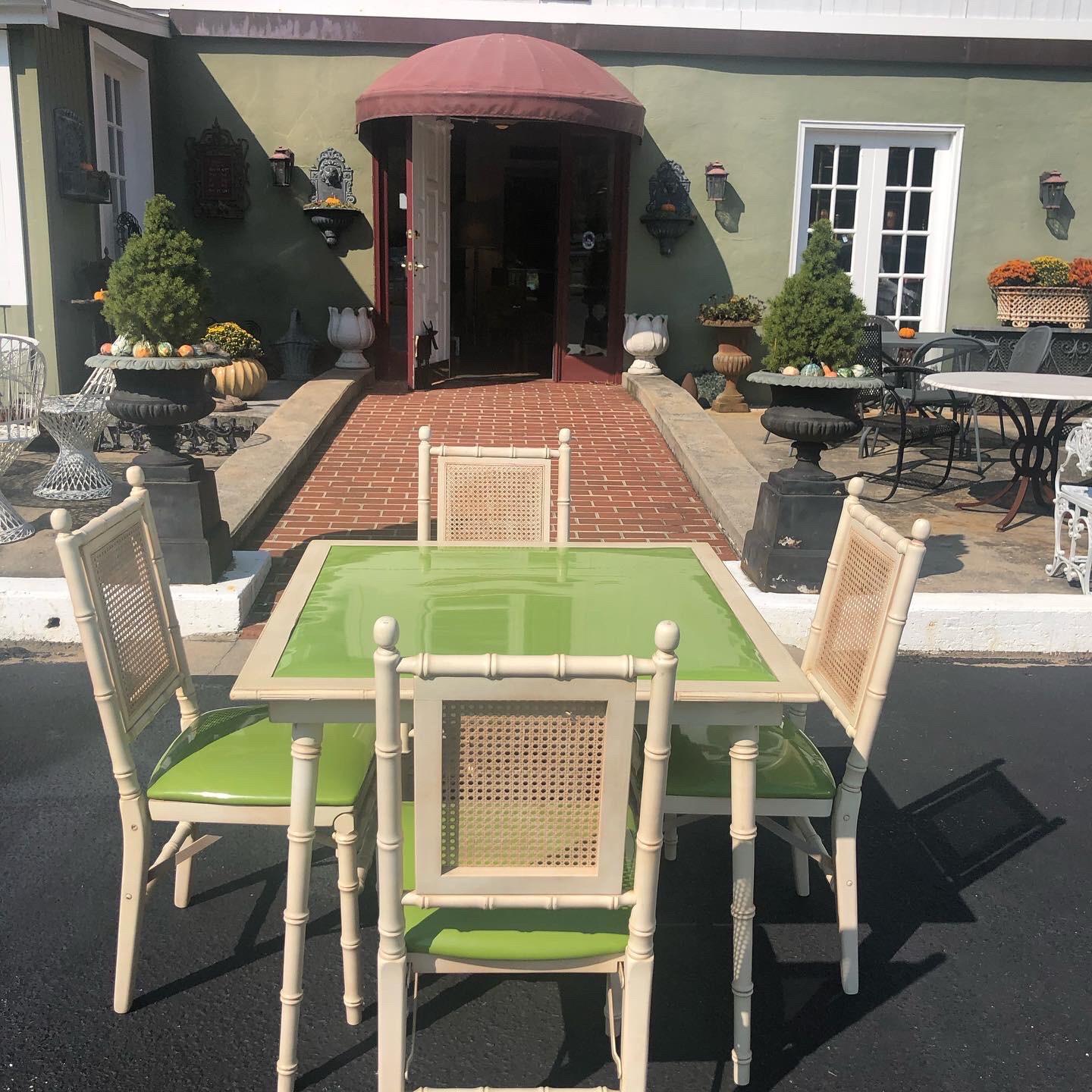 Late 20th Century 1970s Faux Bamboo Game Table with Four Chairs