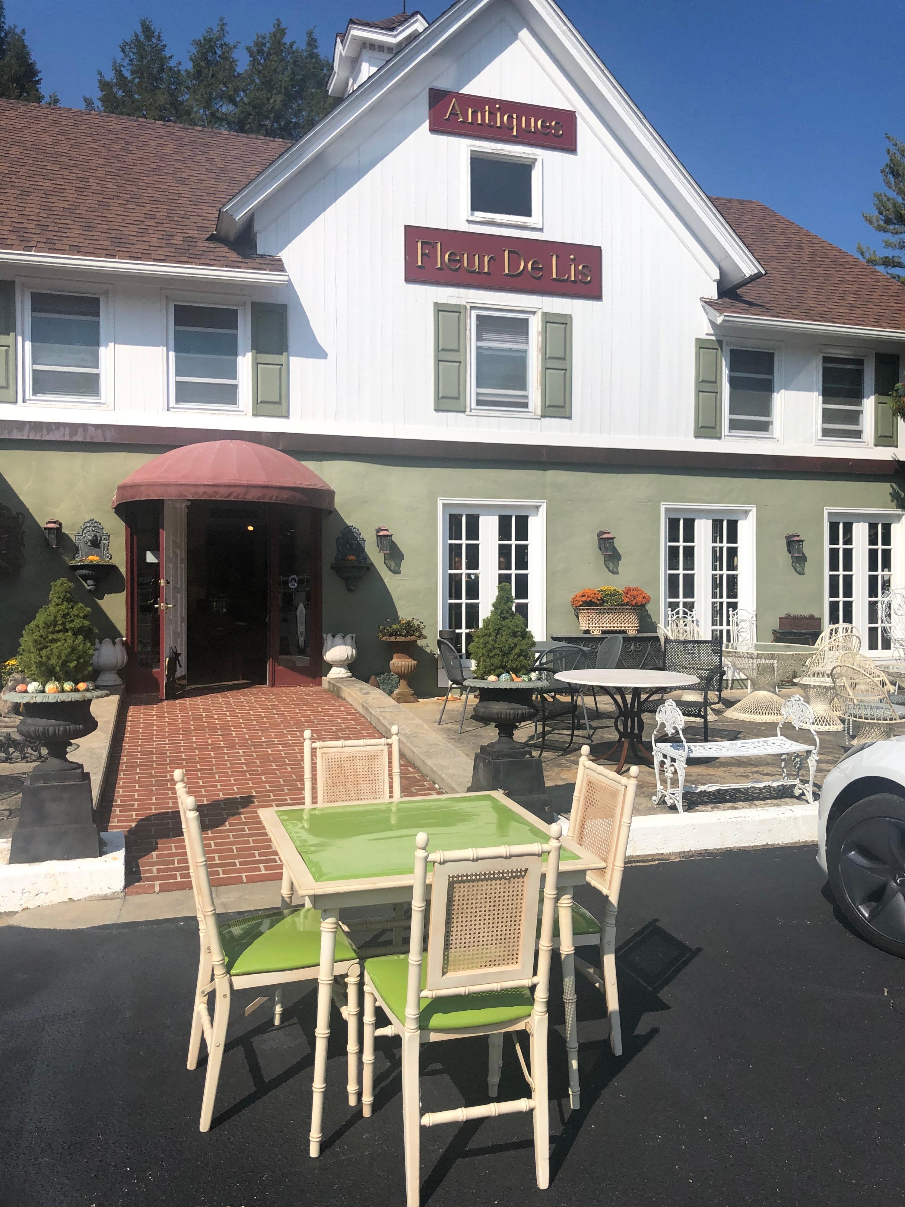 Cane 1970s Faux Bamboo Game Table with Four Chairs
