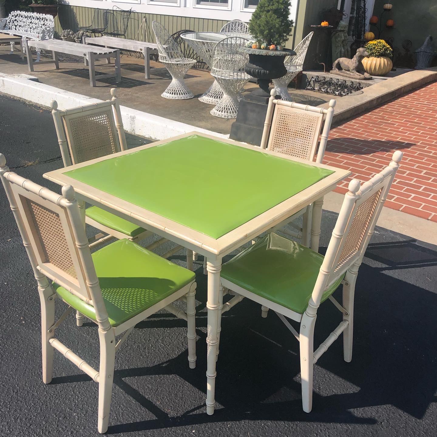 1970s Faux Bamboo Game Table with Four Chairs 1