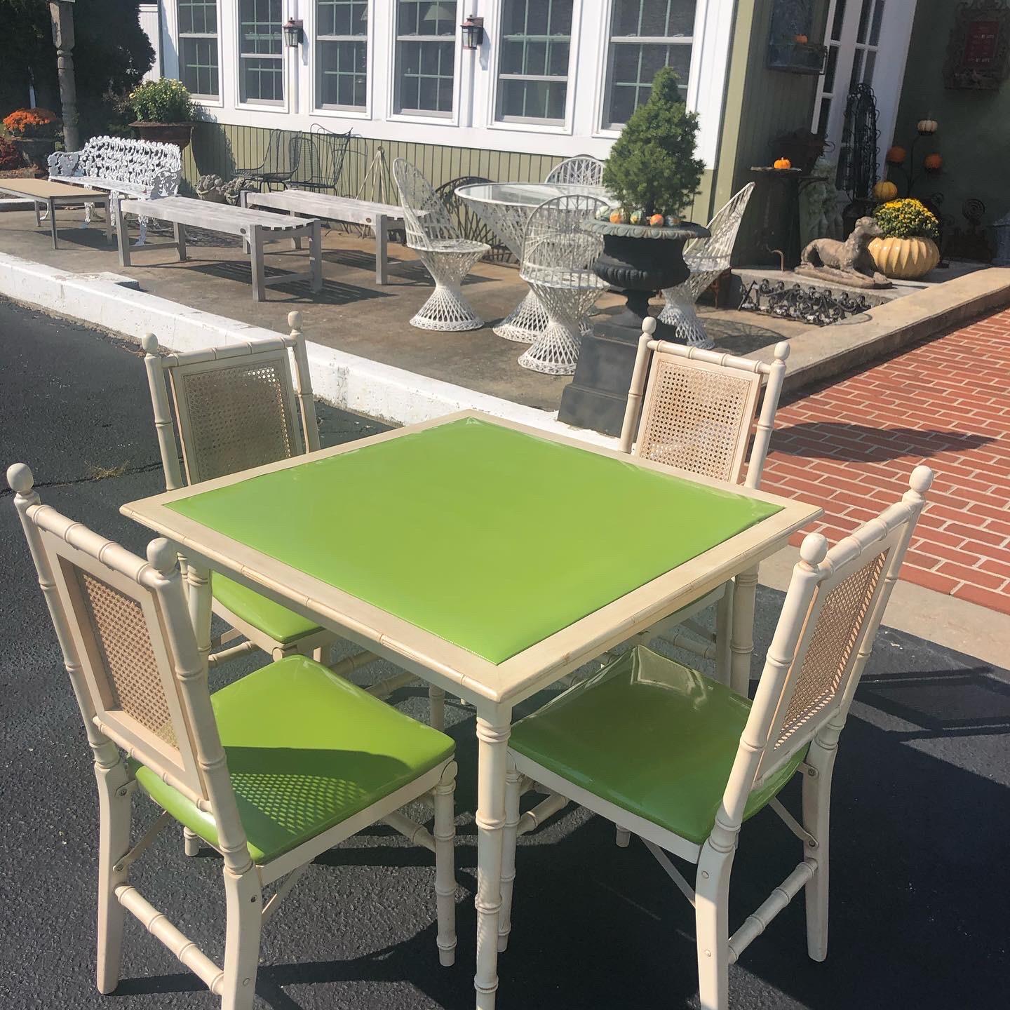 1970s Faux Bamboo Game Table with Four Chairs 2