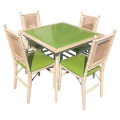 Vintage 1970s Faux Bamboo Game Table with Four Chairs