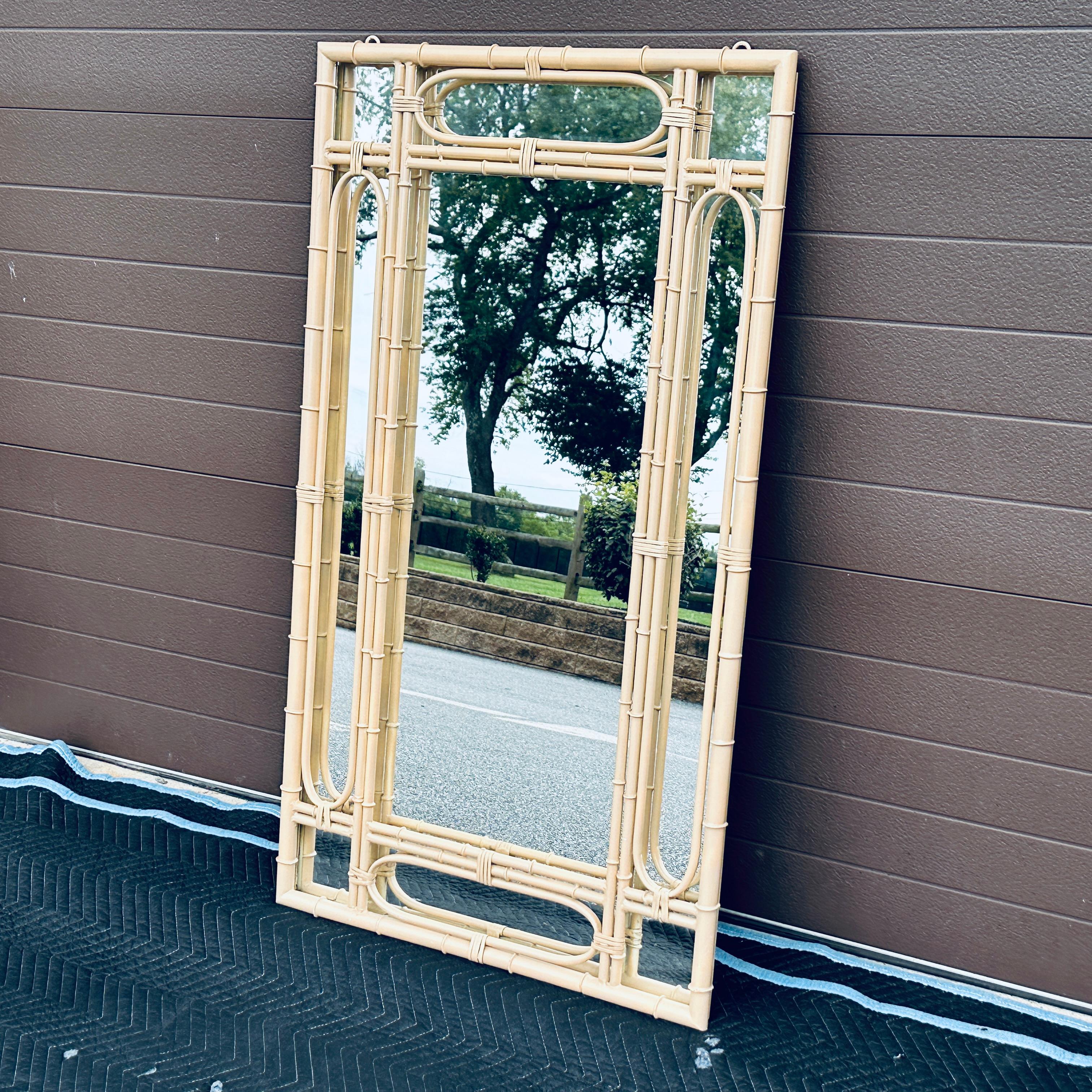 Mid-Century Modern 1970’s Faux Bamboo Metal Wall Mirror For Sale