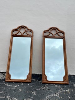 1970s Faux Bamboo Wood Arch Mirror, Set of 2
