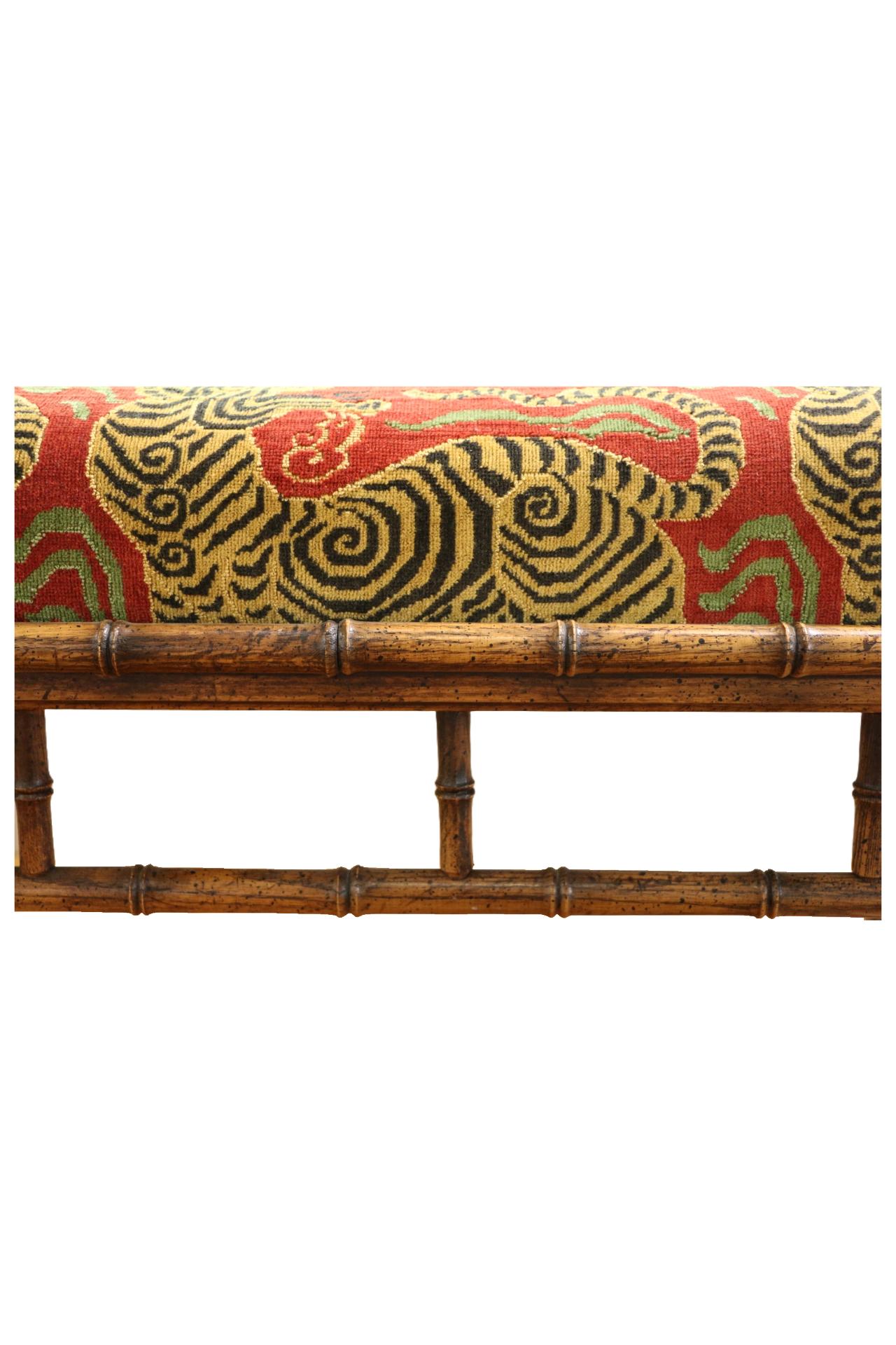 1970s Faux Bamboo Wood Bench In Good Condition In New York, NY