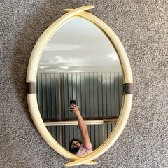 1970s Faux Elephant Tusk and Brass Wall Mirror by Chapman