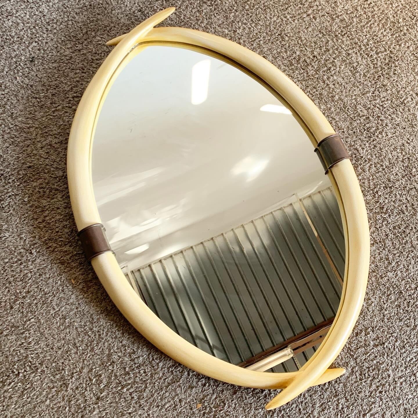 Unknown 1970s Faux Elephant Tusk and Brass Wall Mirror by Chapman For Sale