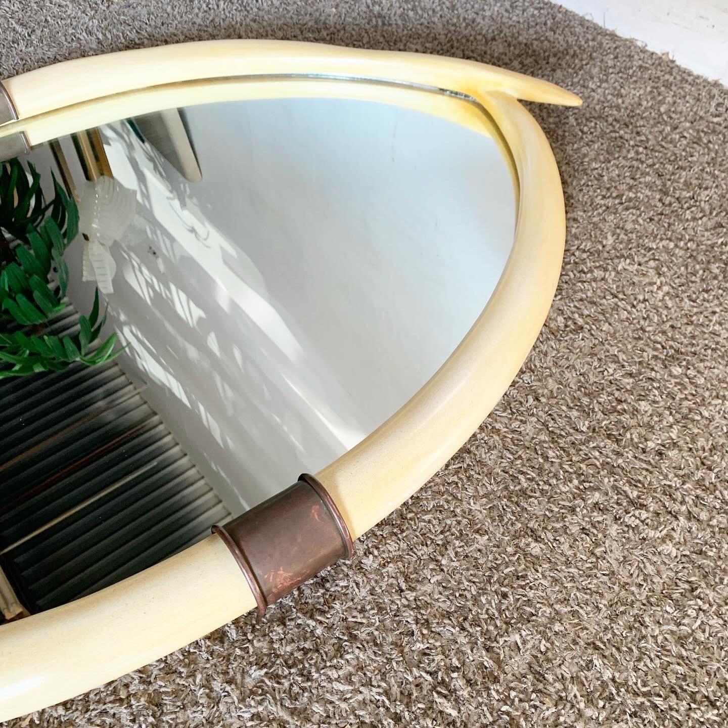 Late 20th Century 1970s Faux Elephant Tusk and Brass Wall Mirror by Chapman For Sale