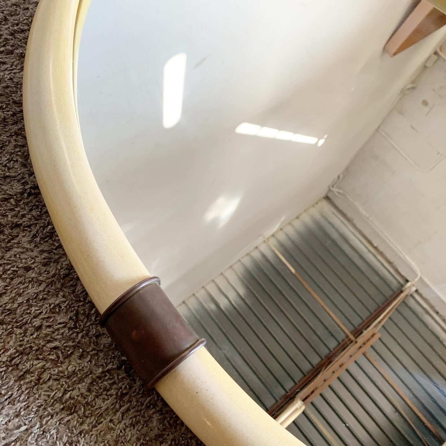 1970s Faux Elephant Tusk and Brass Wall Mirror by Chapman For Sale 3