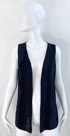 1970s Faux Fur Black Open Front Plush Vintage 70s Sleeveless Vest Top
