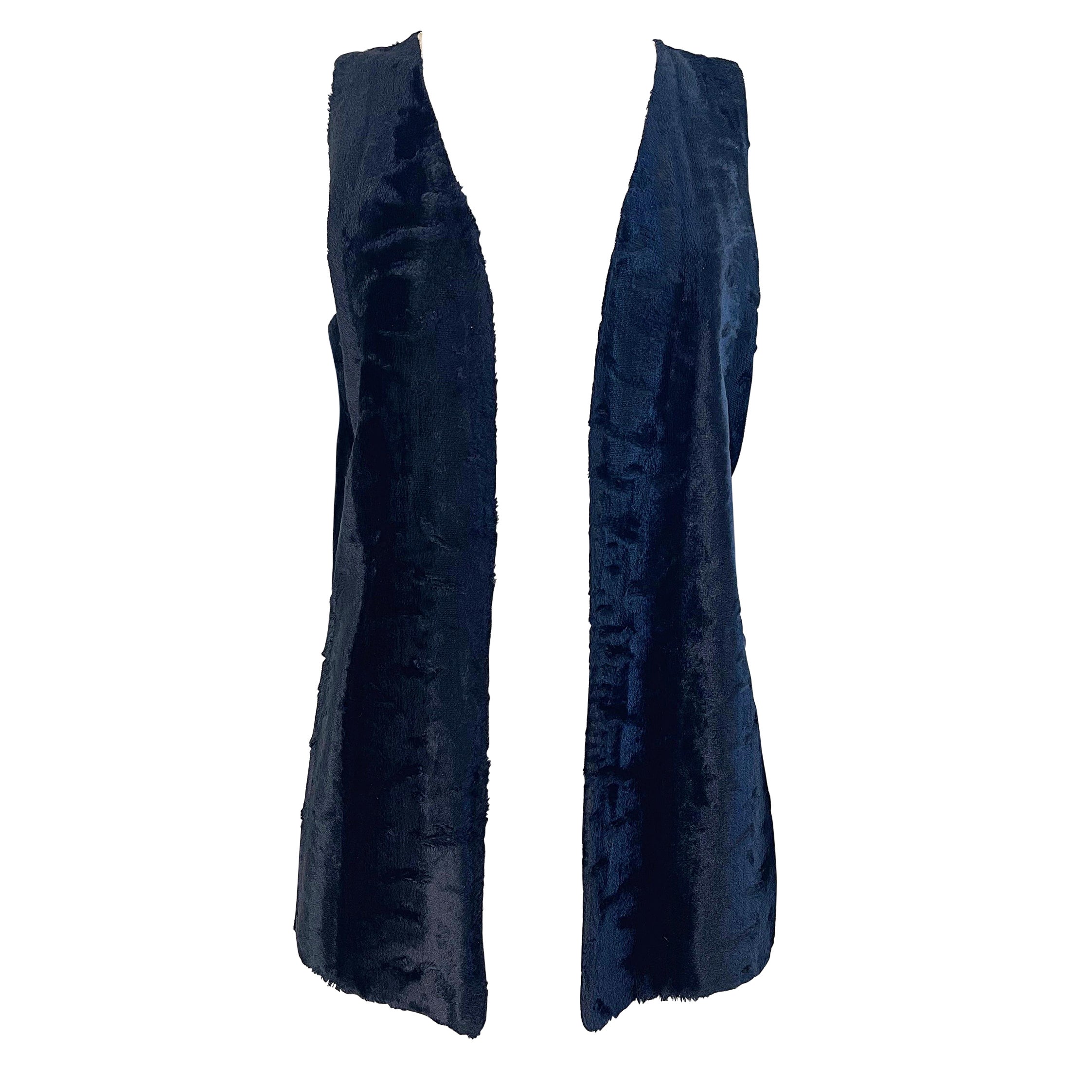 1970 Faux Fur Black Open Front Plush Vintage 70s Vest Top sans manches