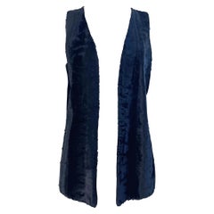 1970 Faux Fur Black Open Front Plush Vintage 70s Vest Top sans manches