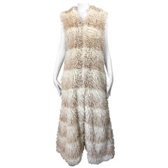 1970s Faux Fur Ivory + Tan Striped Vintage 70s Long Boho Shag Maxi Vest