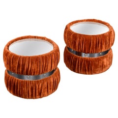1970s Faux Fuzzy Fur Orange and Chrome Mirrored Glass End Tables Set