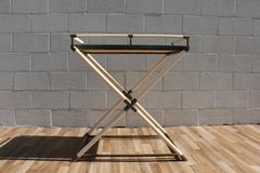 1970s Faux Ivory Lacquer & Brass Bar Tray Table With Mirrored Tray