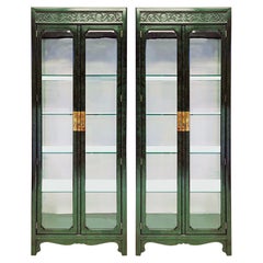 1970s Faux Malachite Asian Style Cabinets By Henredon -A Pair