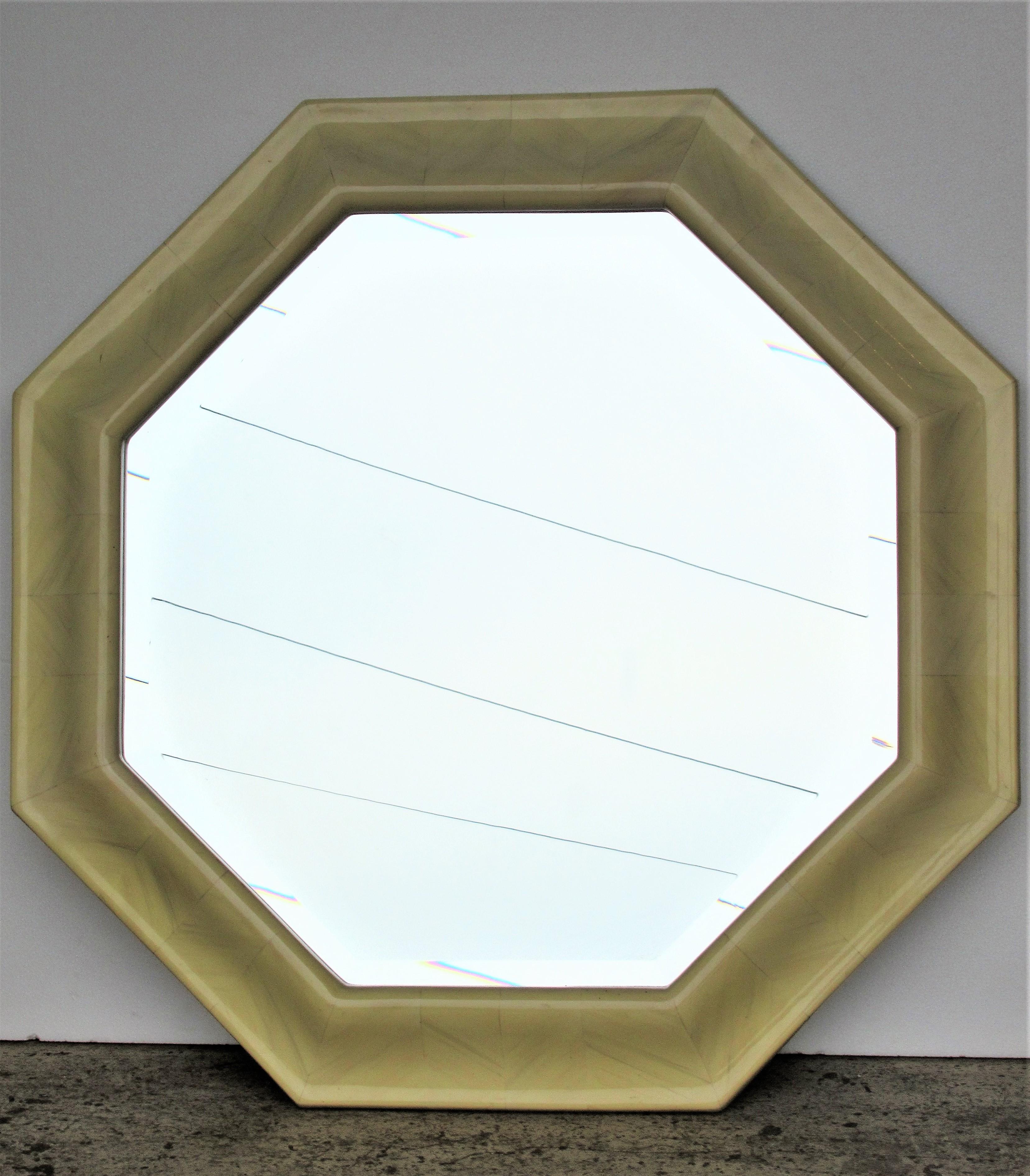1970s Faux Parchment Lacquered Resin Octagon Mirror 5