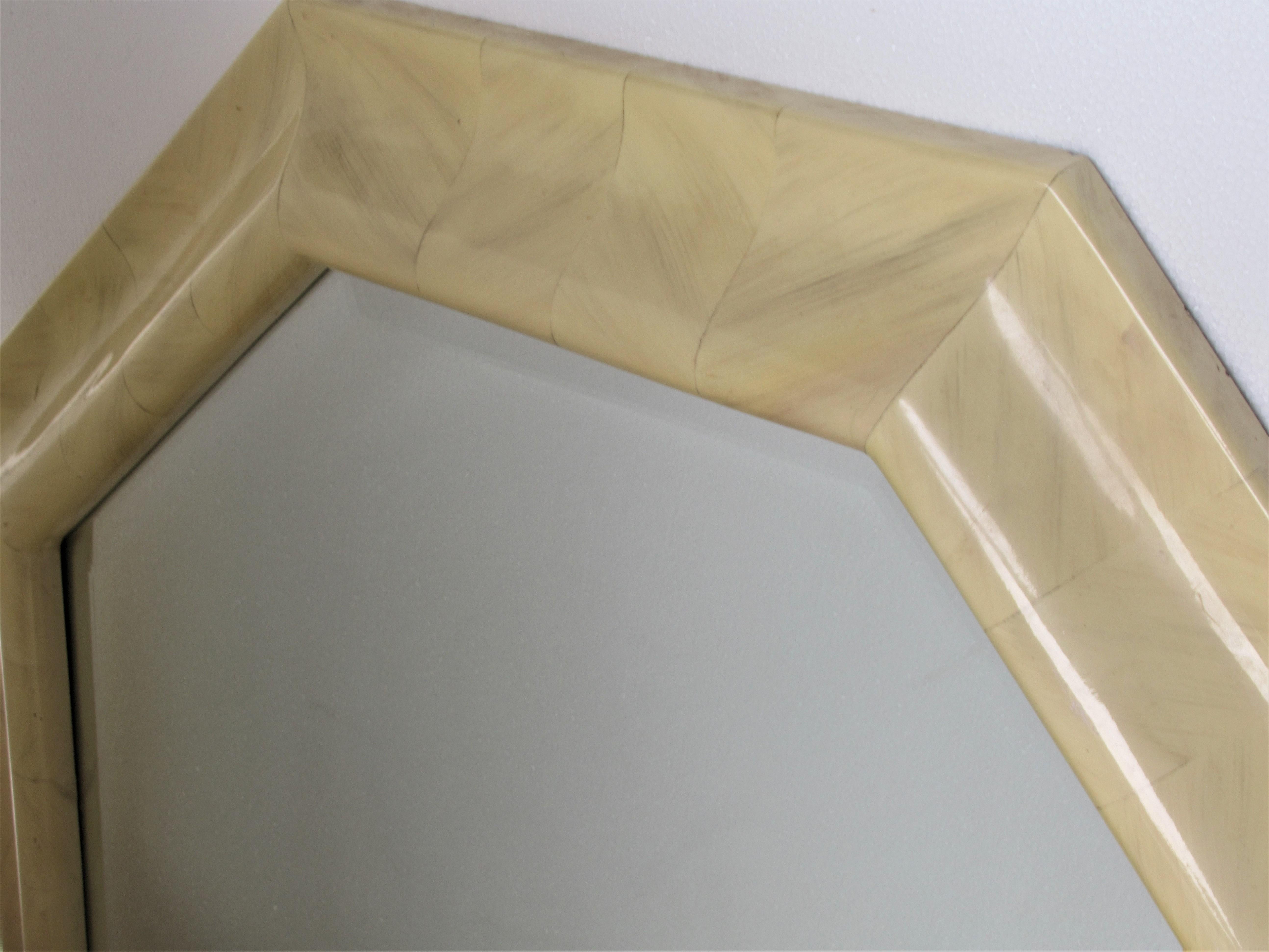 20th Century 1970s Faux Parchment Lacquered Resin Octagon Mirror