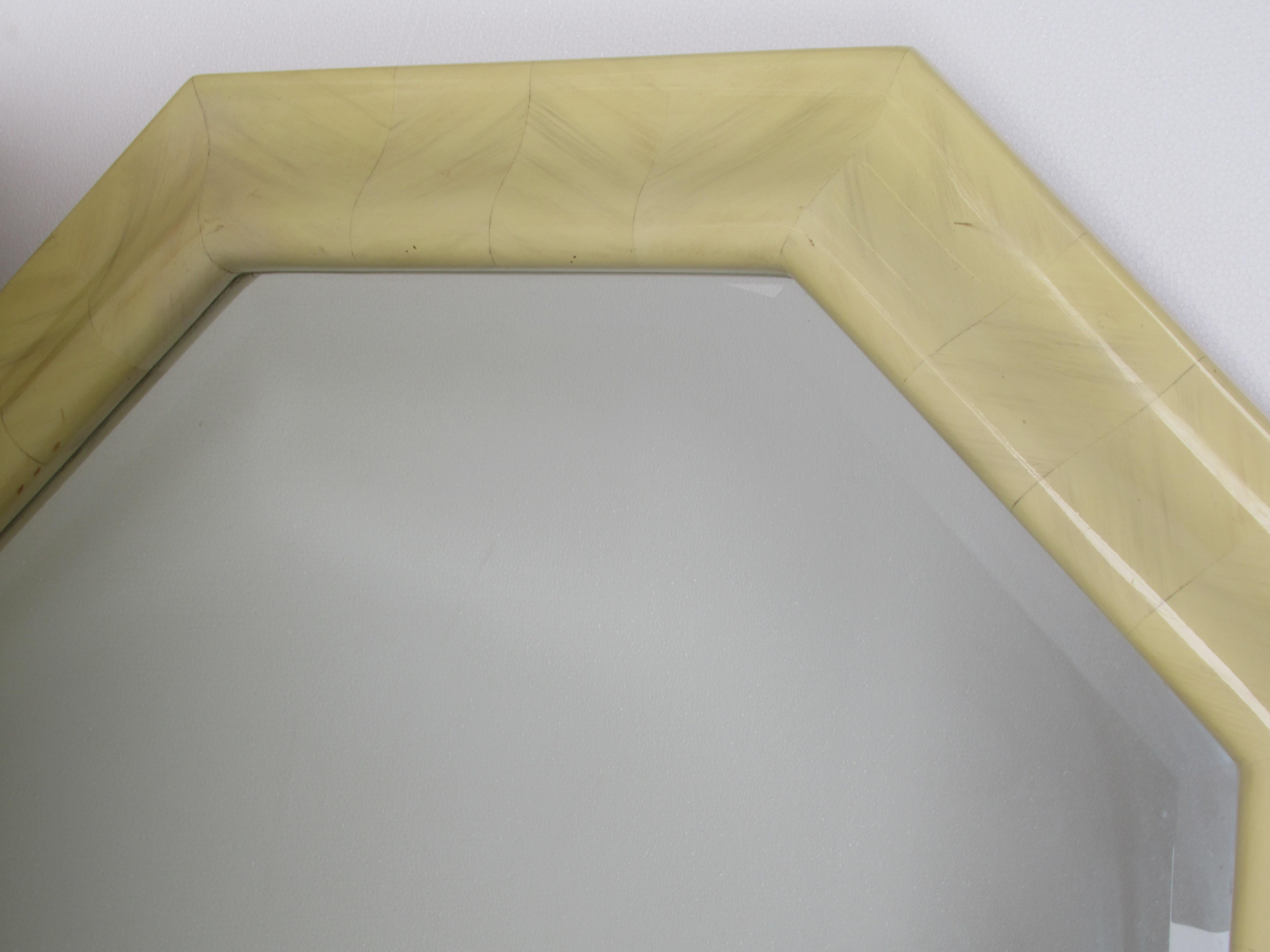 1970s Faux Parchment Lacquered Resin Octagon Mirror 3