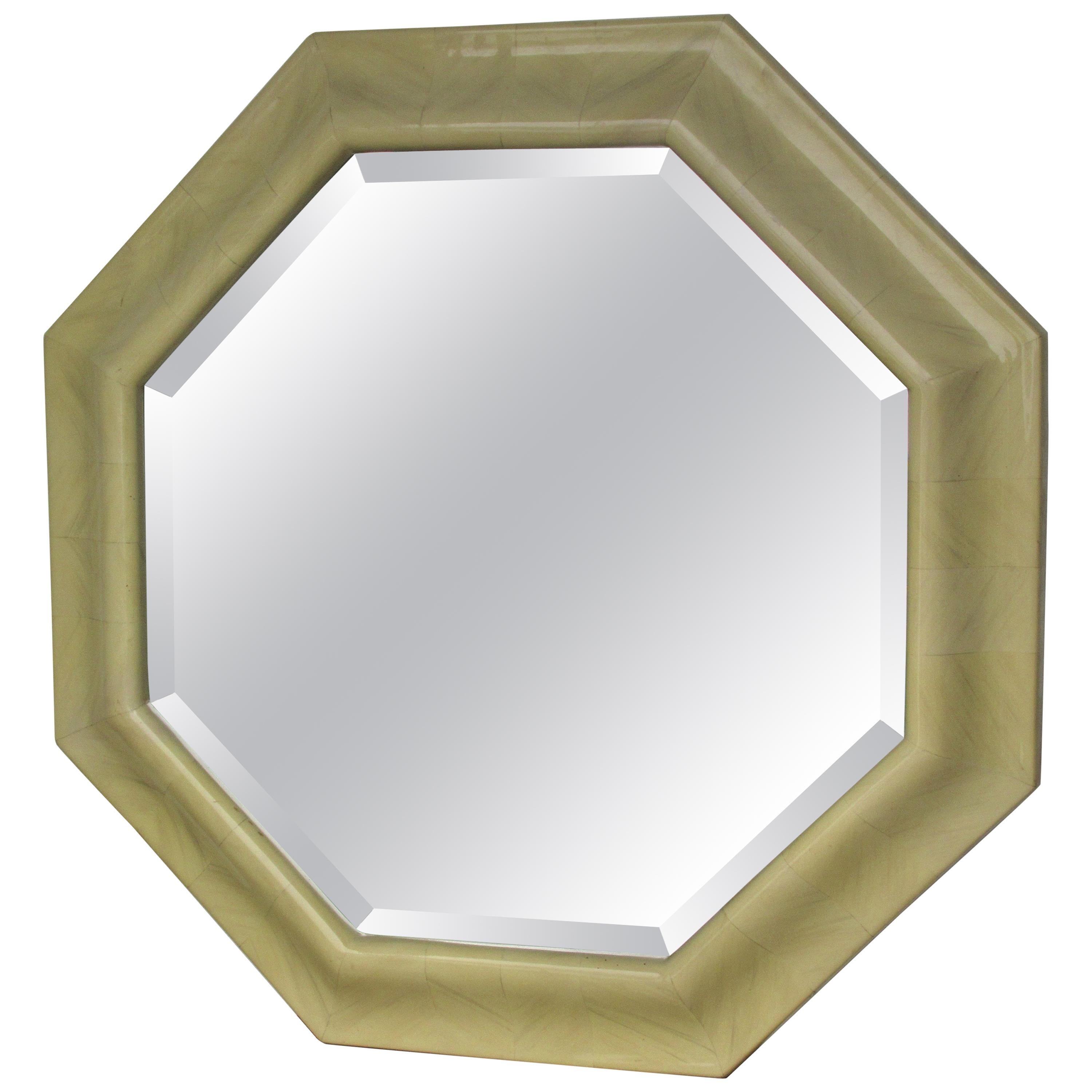 1970s Faux Parchment Lacquered Resin Octagon Mirror