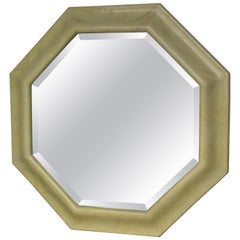 1970s Faux Parchment Lacquered Resin Octagon Mirror