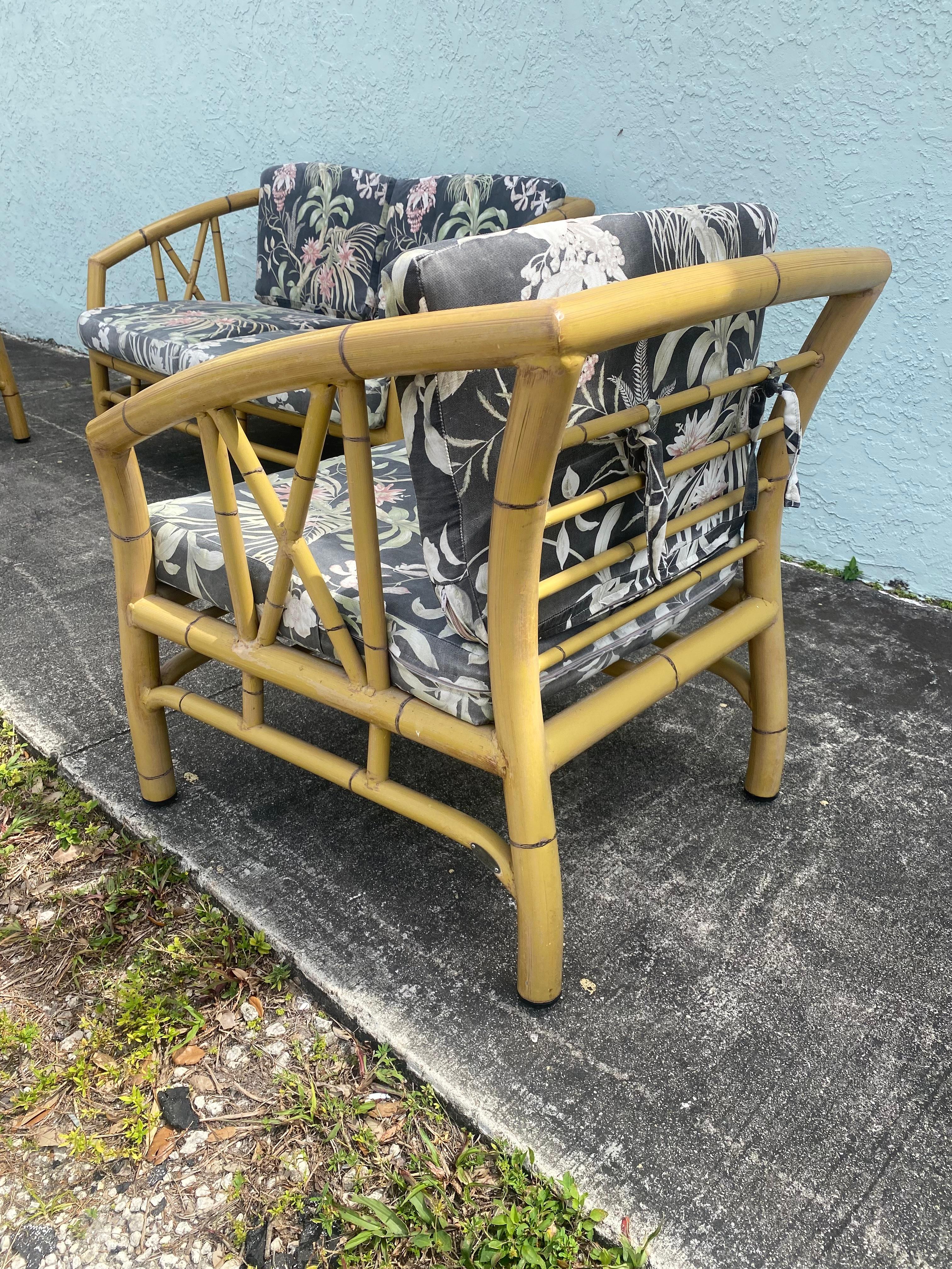 1970s Faux Rattan Chinoiserie Style Aluminum Sofa Chairs, Set 3 For Sale 9