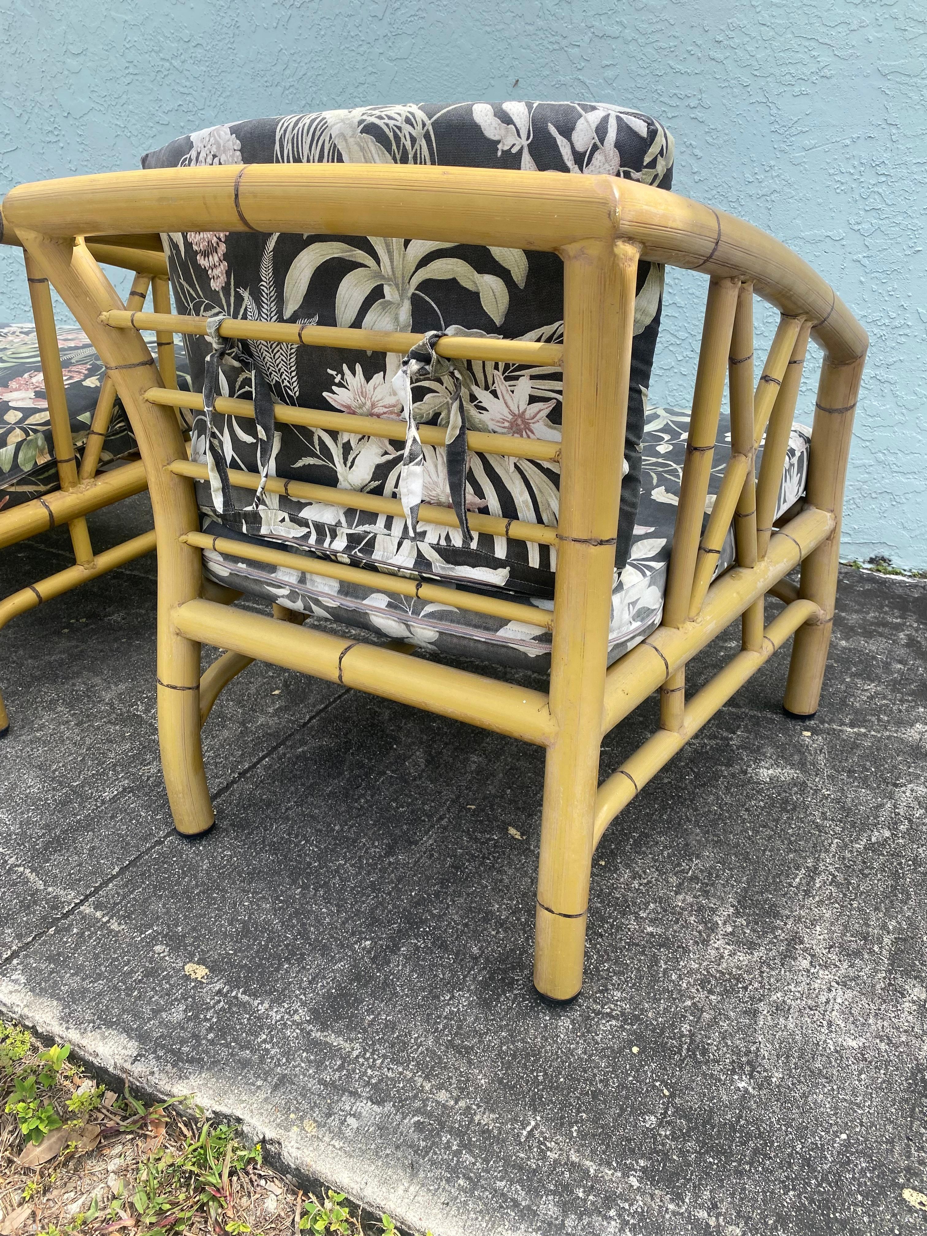 1970s Faux Rattan Chinoiserie Style Aluminum Sofa Chairs, Set 3 For Sale 2