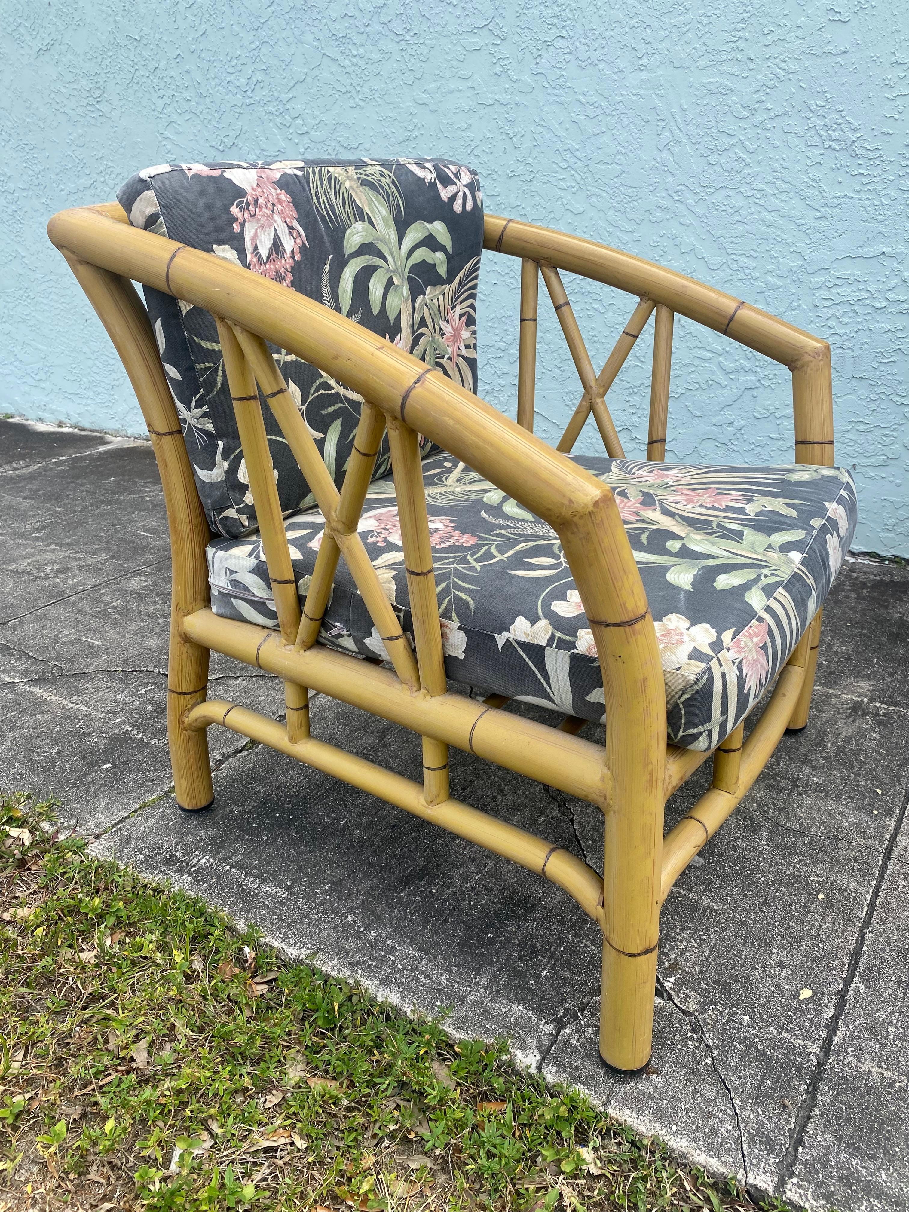 1970s Faux Rattan Chinoiserie Style Aluminum Sofa Chairs, Set 3 For Sale 3