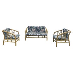 Vintage 1970s Faux Rattan Chinoiserie Style Aluminum Sofa Chairs, Set 3