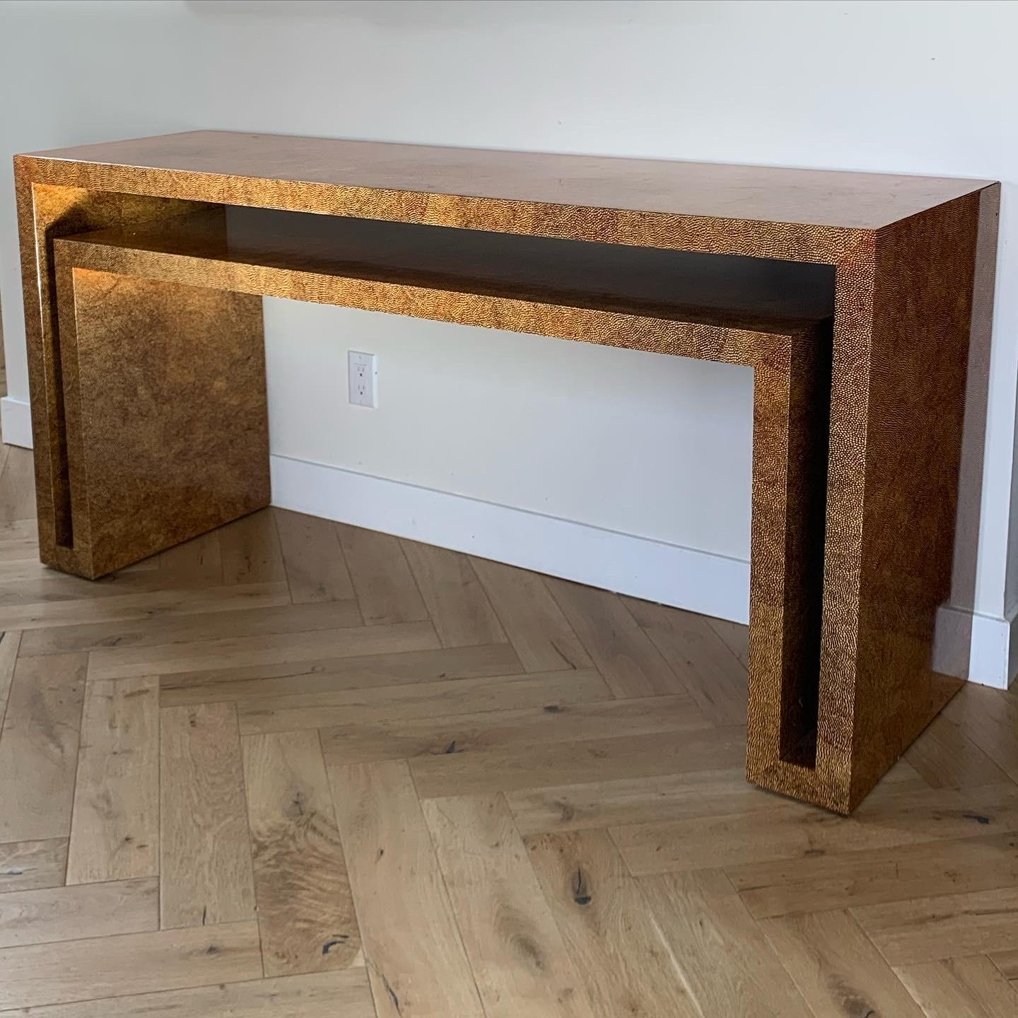 1970s Faux Shagreen Geometric Console Table 5