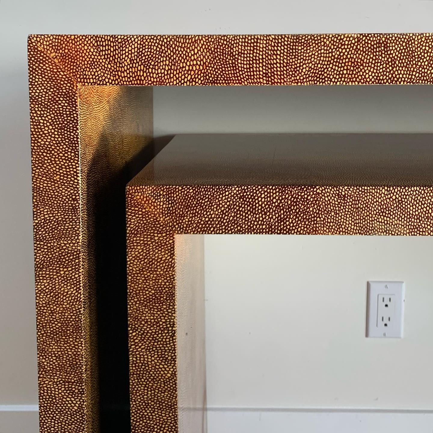 1970s Faux Shagreen Geometric Console Table In Good Condition In View Park, CA