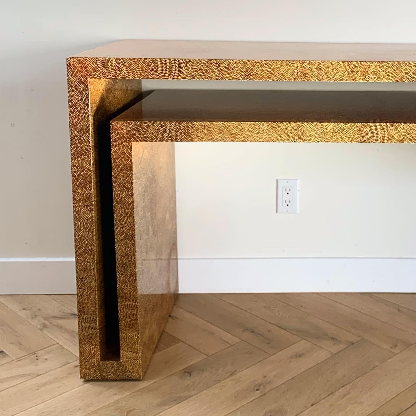 1970s Faux Shagreen Geometric Console Table 1
