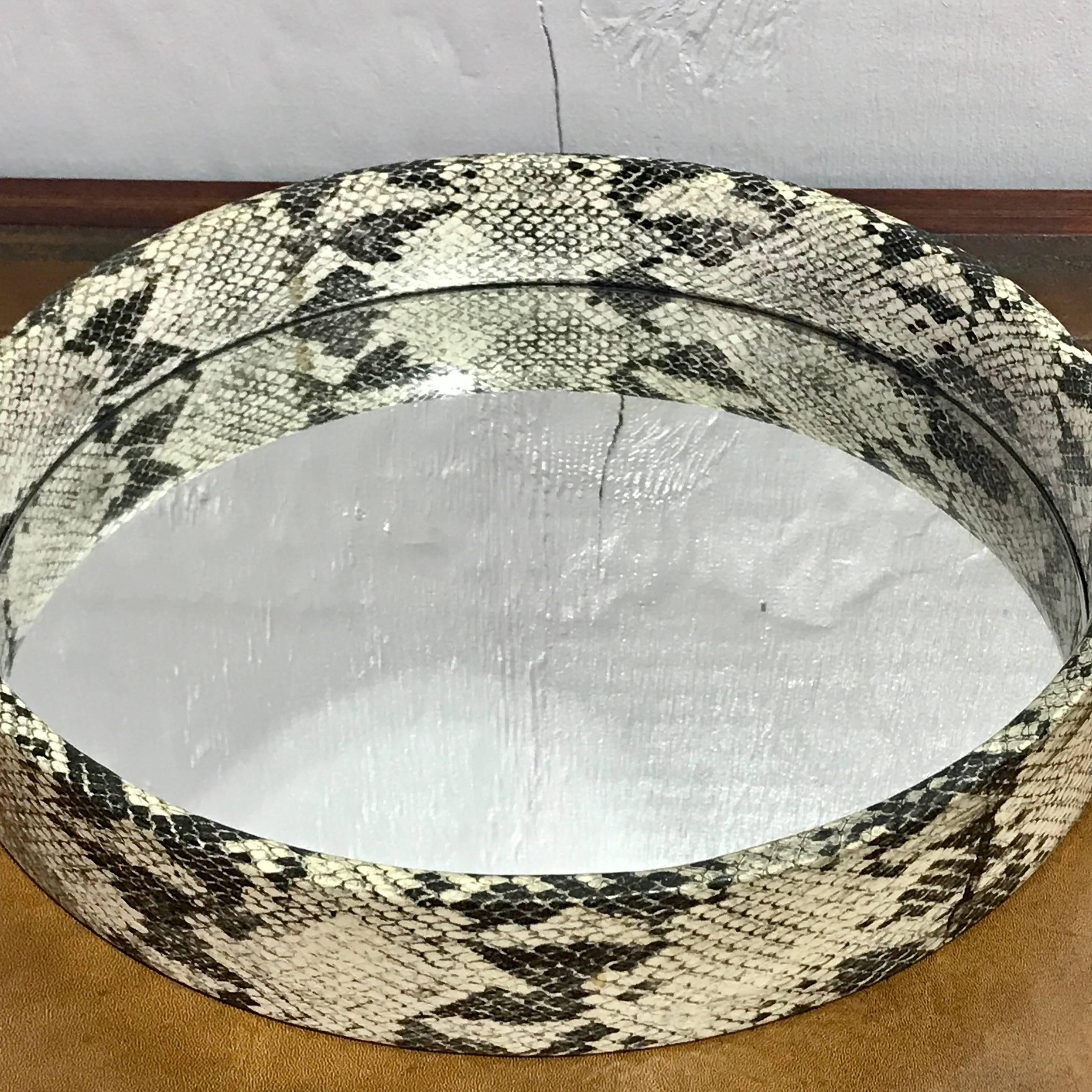 1970s faux snakeskin and Lucite mirrored dresser tray, 16