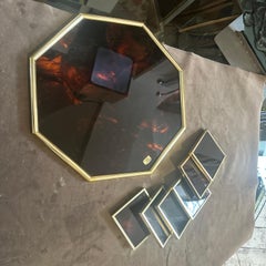 1970s Faux Tortoiseshell Lucite and Brass Italian Octagonal Tray and Coasters