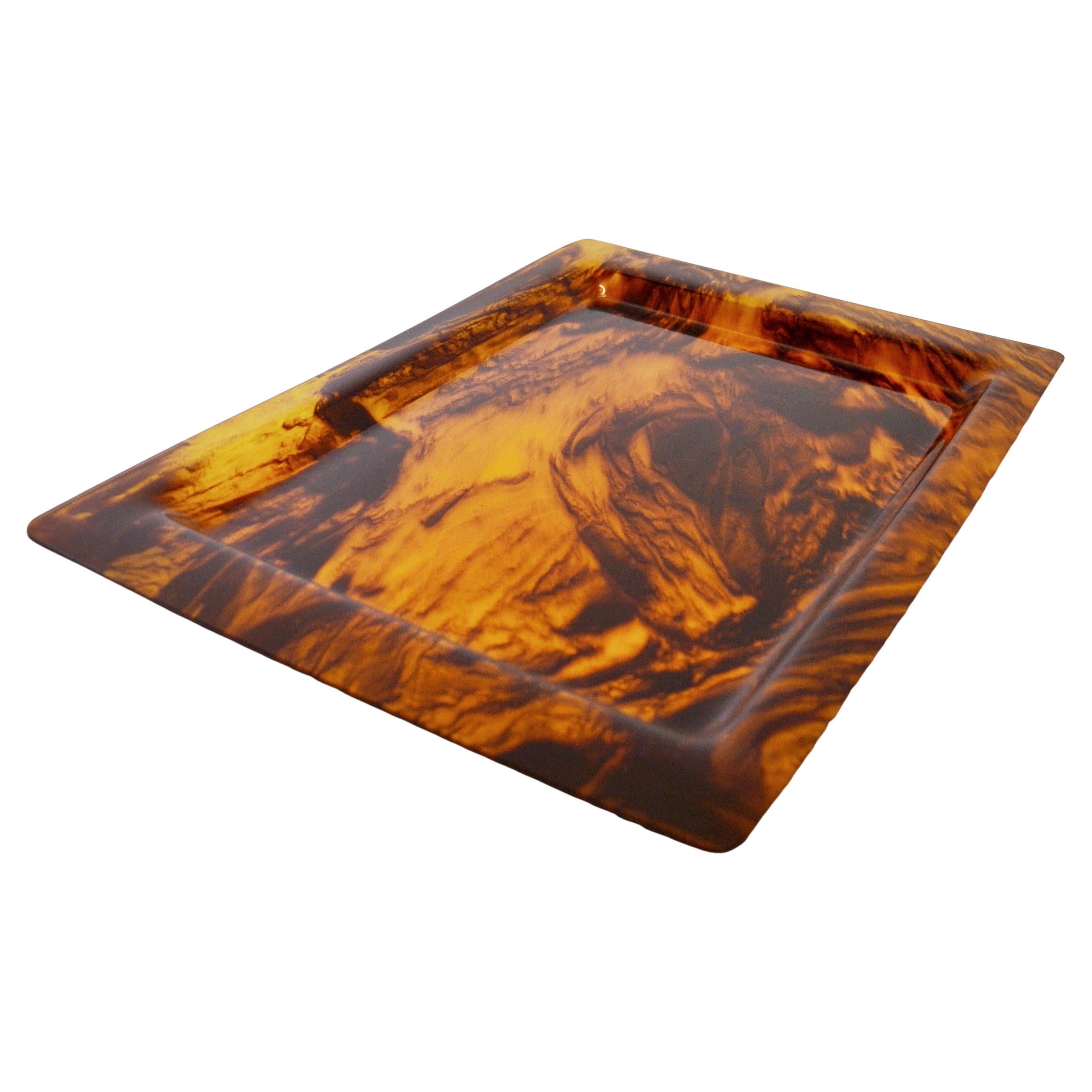 1970s Faux Tortoiseshell Lucite Tray in Rectangular Shape For Sale