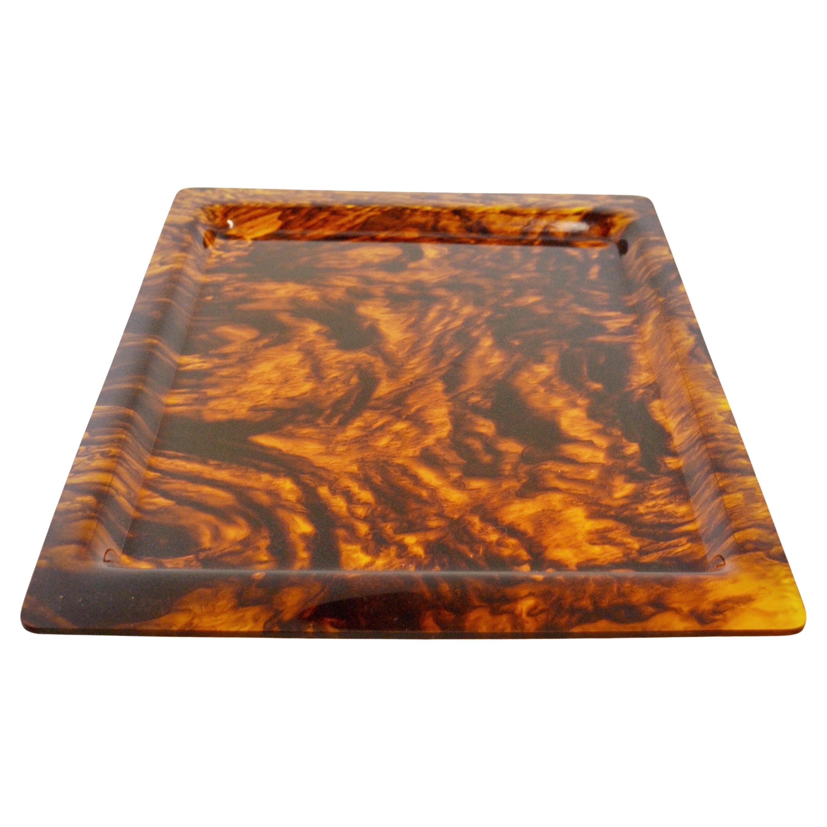 1970s Faux Tortoiseshell Lucite Tray in Rectangular Shape
