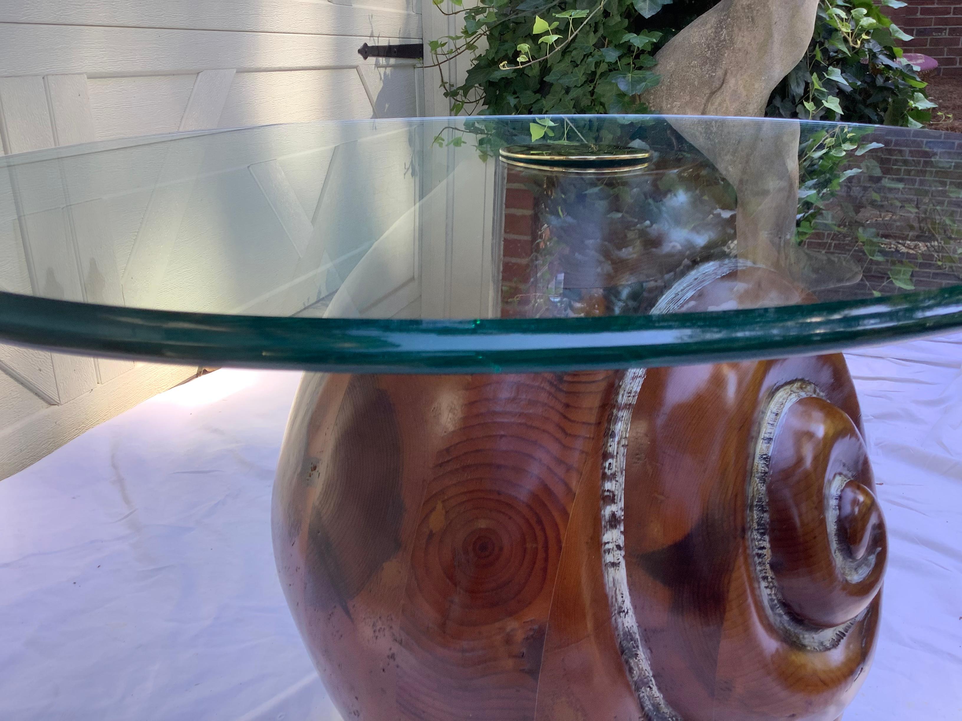 Hand-Crafted 1970s Federico Armijo Snail Table w/ Glass