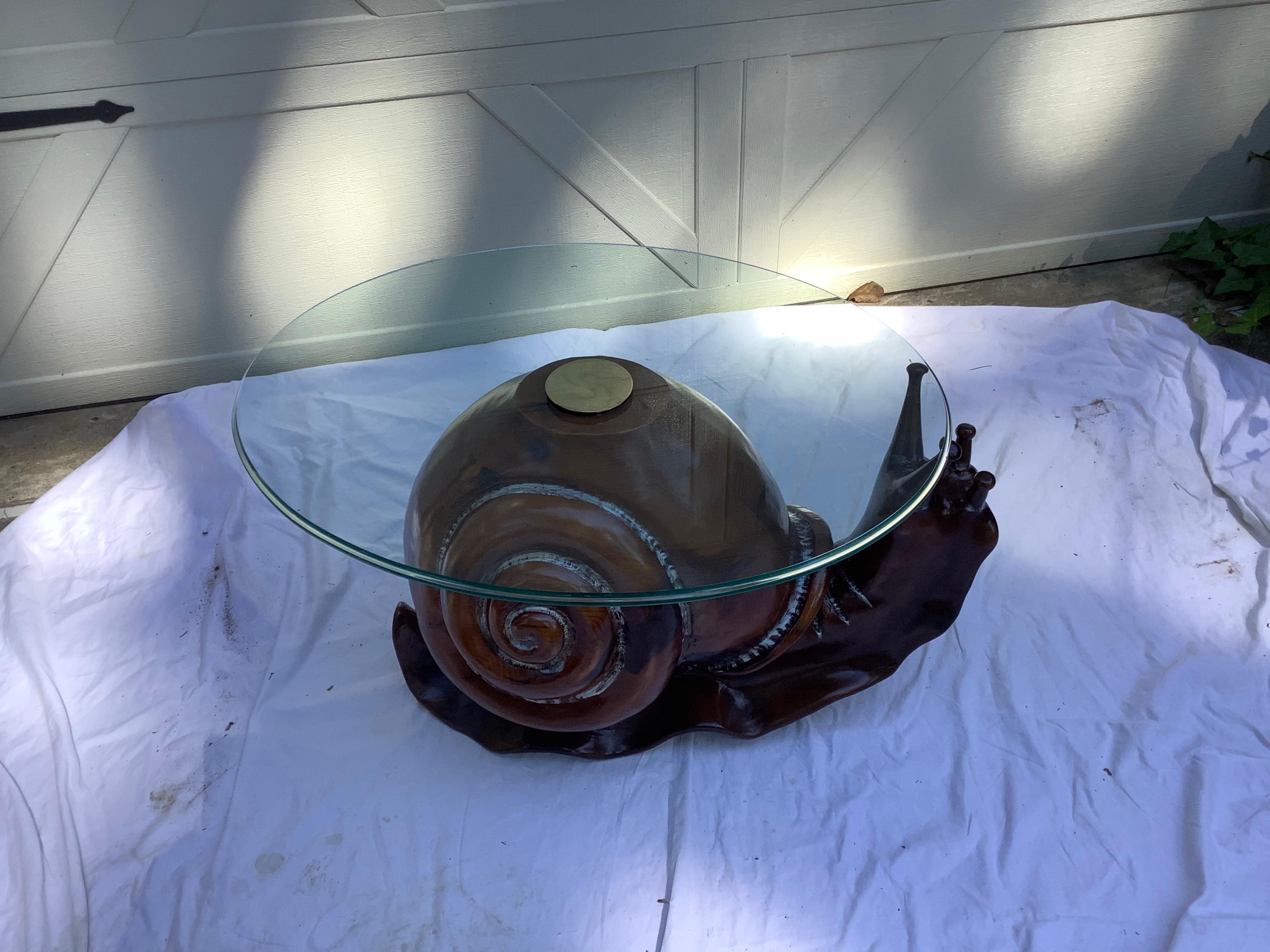 Brass 1970s Federico Armijo Snail Table w/ Glass