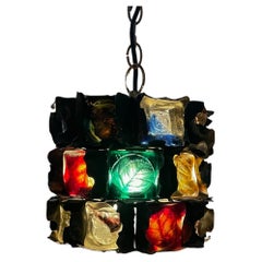 1970s Feders Felipe Delfinger Small Pendant Single Lamp Colored Glass Mexico
