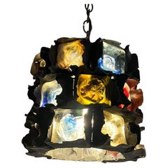 1970s Feders Felipe Delfinger Small Pendant Single Lamp Colored Glass Mexico
