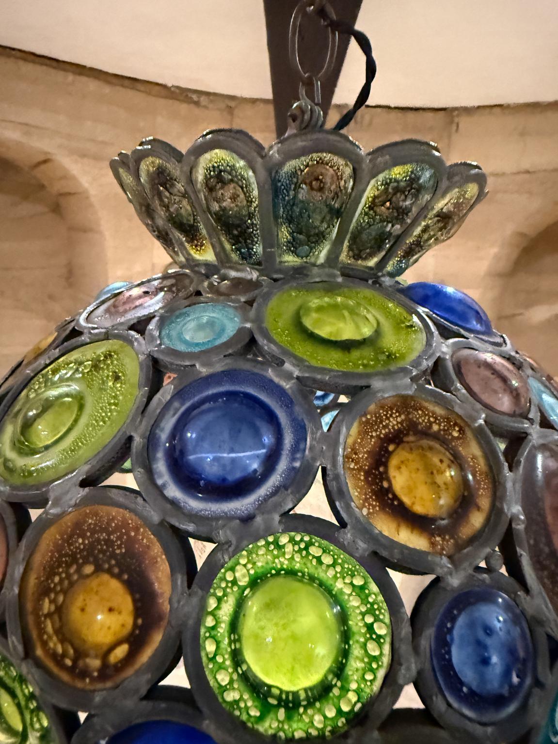 Lampada in vetro artistico artigianale anni '70 Felipe Delfinger Feder Lampadario a sospensione Messico in vendita 4