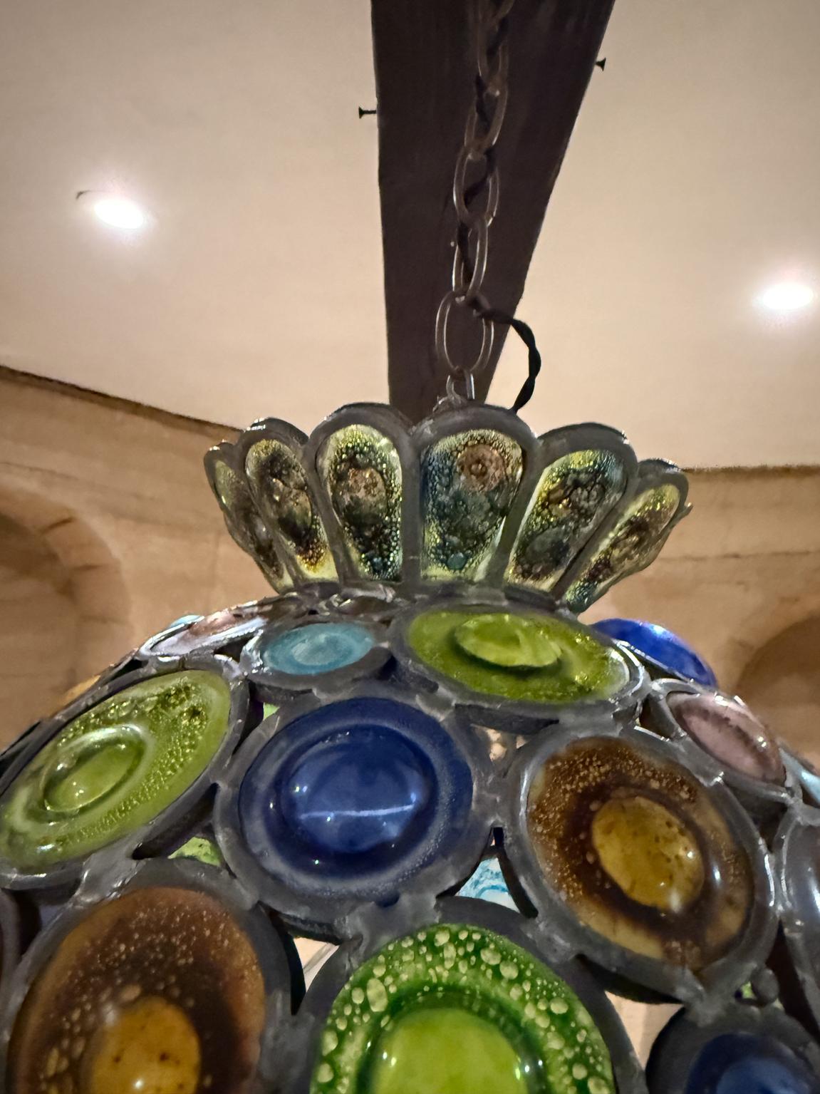 Lampada in vetro artistico artigianale anni '70 Felipe Delfinger Feder Lampadario a sospensione Messico in vendita 5