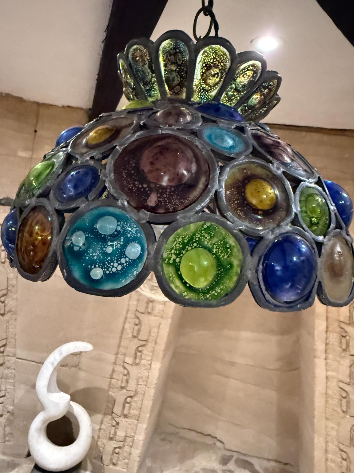 Lampada in vetro artistico artigianale anni '70 Felipe Delfinger Feder Lampadario a sospensione Messico in vendita 6