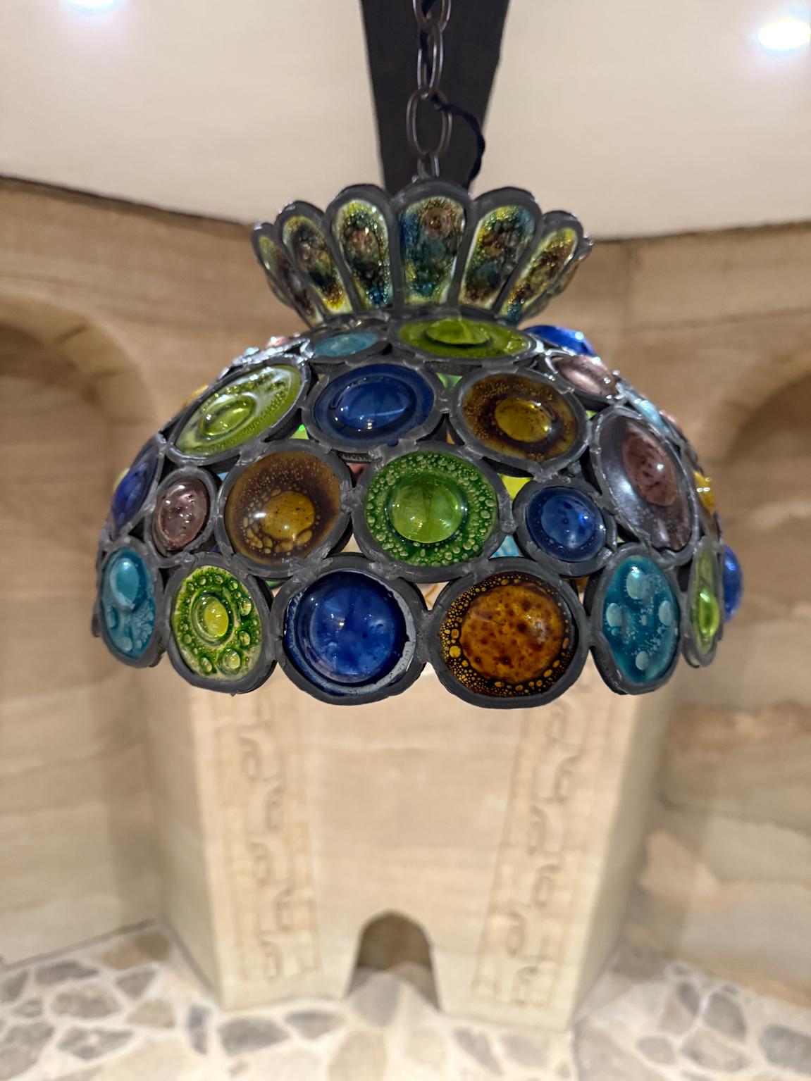 Lampada in vetro artistico artigianale anni '70 Felipe Delfinger Feder Lampadario a sospensione Messico in vendita 7