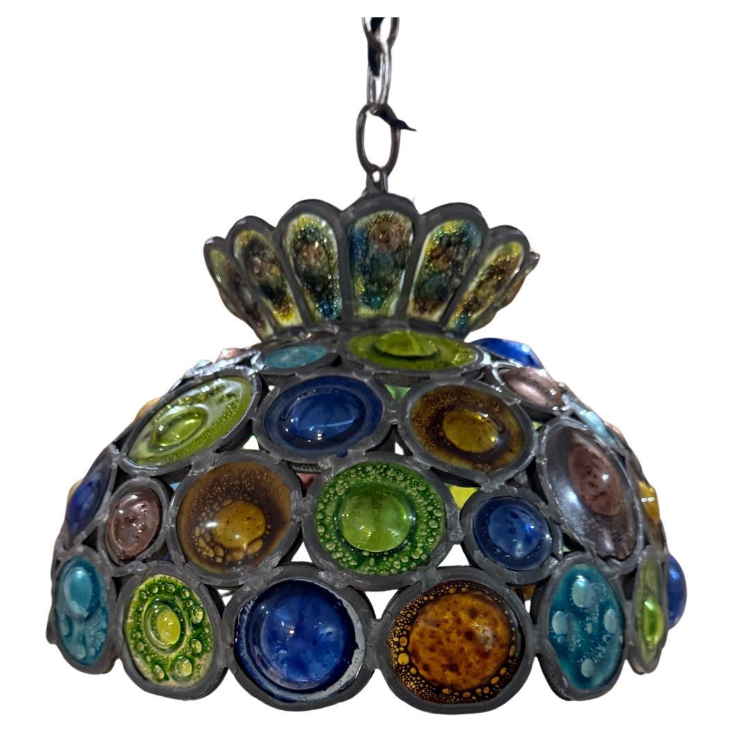 70s Felipe Delfinger Feders Handcrafted Art Glass Lamp Chandelier Pendant Mexico