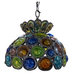 70s Felipe Delfinger Feders Handcrafted Art Glass Lamp Chandelier Pendant Mexico