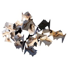 1970s Soldadora Filardi Escuela de peces Arte de pared Escultura de acero Mediados de siglo