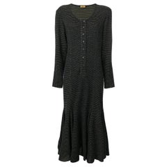 1970s Fendi blue wool and silk blend long dress with yellow polka dots