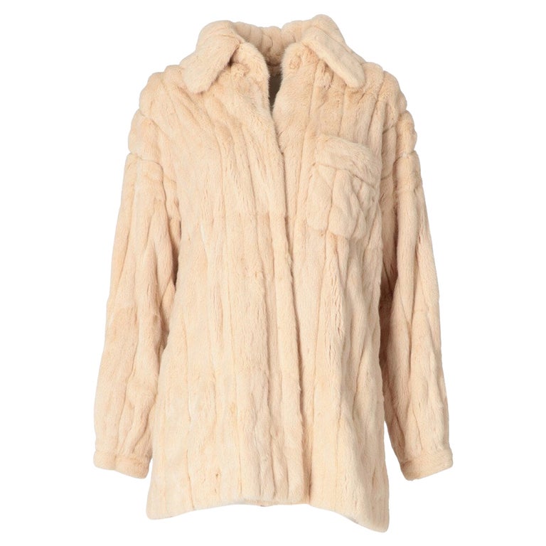 Manteau Vintage En Fourrure Beige - Taille L, Coupe Basique, Occasion Très Bon état
