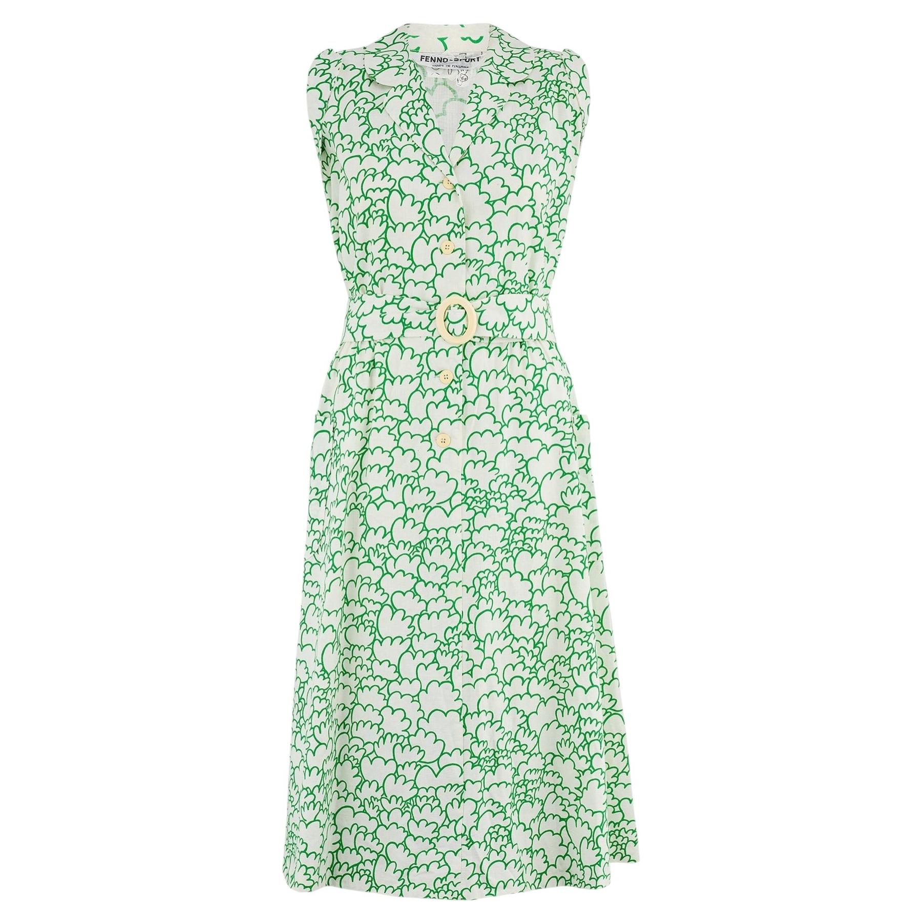 Robe chemisier en coton vert et blanc « Fenno Sport » des années 1970