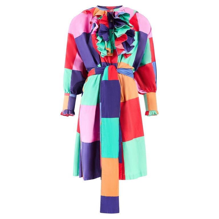 1970s Fenno Sport Rainbow Cotton Patchwork Dress For Sale at 1stDibs